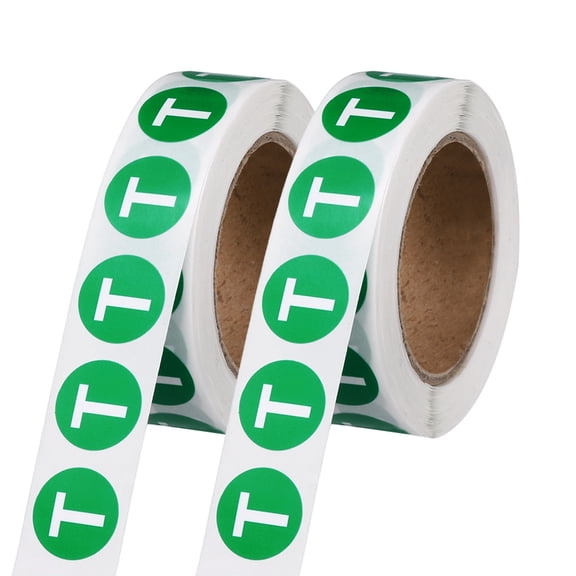 Uxcell 0.6" Letter Stickers, 1200Pcs Alphabet Stickers Letter T Round Labels Small Vinyl Self Adhesive Label Circle Decals 2 Roll Capital Initial for Office Home Organize Inventory, Green