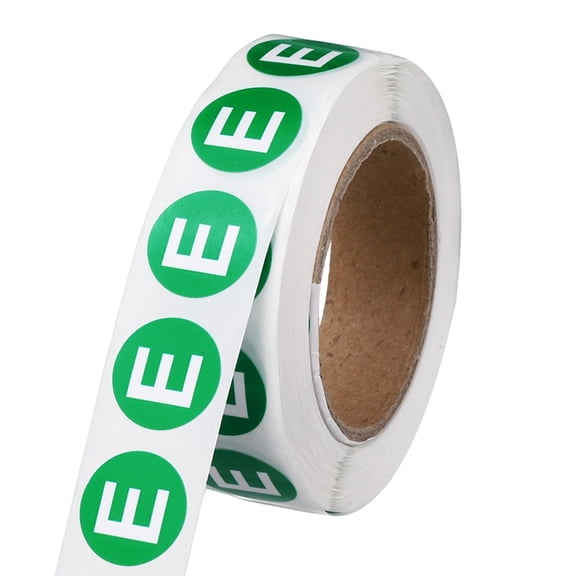Uxcell 0.6" Letter Stickers, 600Pcs Alphabet Stickers Letter E Round Labels Small Vinyl Self Adhesive Label Circle Decals 1 Roll Capital Initial for Office Home Organize Inventory, Green