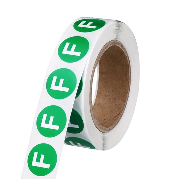 Uxcell 0.6" Letter Stickers, 600Pcs Alphabet Stickers Letter F Round Labels Small Vinyl Self Adhesive Label Circle Decals 1 Roll Capital Initial for Office Home Organize Inventory, Green