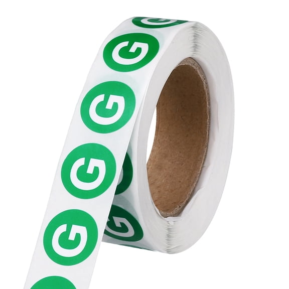 Uxcell 0.6" Letter Stickers, 600Pcs Alphabet Stickers Letter G Round Labels Small Vinyl Self Adhesive Label Circle Decals 1 Roll Capital Initial for Office Home Organize Inventory, Green