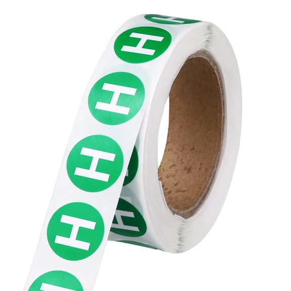 Uxcell 0.6" Letter Stickers, 600Pcs Alphabet Stickers Letter H Round Labels Small Vinyl Self Adhesive Label Circle Decals 1 Roll Capital Initial for Office Home Organize Inventory, Green