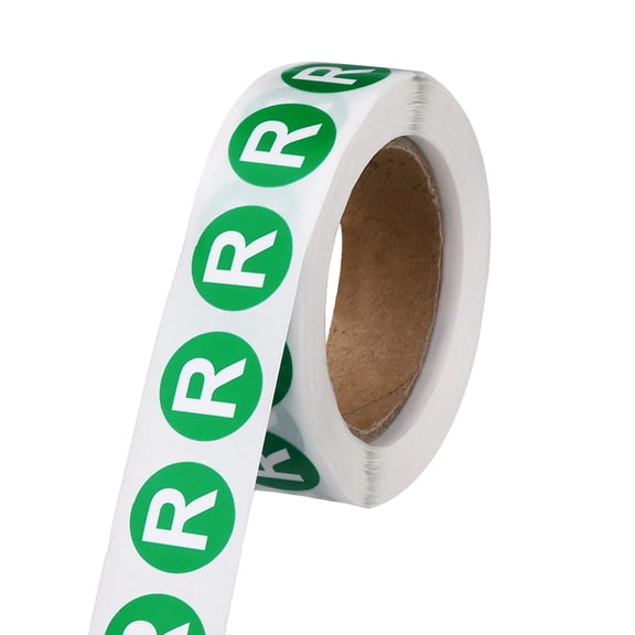 Uxcell 0.6" Letter Stickers, 600Pcs Alphabet Stickers Letter R Round Labels Small Vinyl Self Adhesive Label Circle Decals 1 Roll Capital Initial for Office Home Organize Inventory, Green