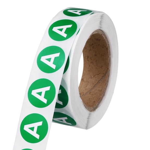 Uxcell 0.6" Letter Stickers, 600Pcs Alphabet Stickers Letter A Round Labels Small Vinyl Self Adhesive Label Circle Decals 1 Roll Capital Initial for Office Home Organize Inventory, Green