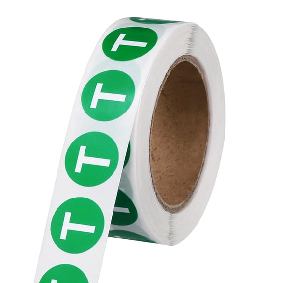 Uxcell 0.6" Letter Stickers, 600Pcs Alphabet Stickers Letter T Round Labels Small Vinyl Self Adhesive Label Circle Decals 1 Roll Capital Initial for Office Home Organize Inventory, Green