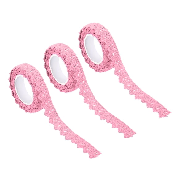 Uxcell 0.6" Wide 2 Yards Self Adhesive Lace Tape Ribbon Stickers Masking Cotton Decorative for Craft, Dark Pink 3 Pcs