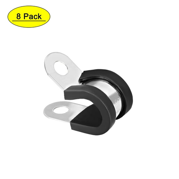 Uxcell 0.63'' R Shape Rubber Cushioned Insulated Clamps 304 Stainless Steel 8 Pack