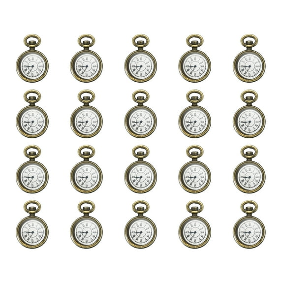 Uxcell 0.67x0.43" Zinc Alloy Watch Clock Charm Pendant Pocket Watch Charm, 20Pcs, Bronze Tone