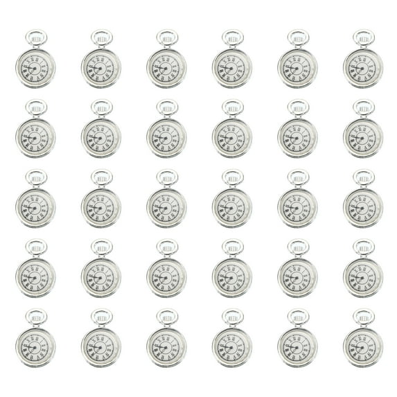 Uxcell 0.67x0.43" Zinc Alloy Watch Clock Charm Pendant Pocket Watch Charm, 20Pcs, Silver Tone