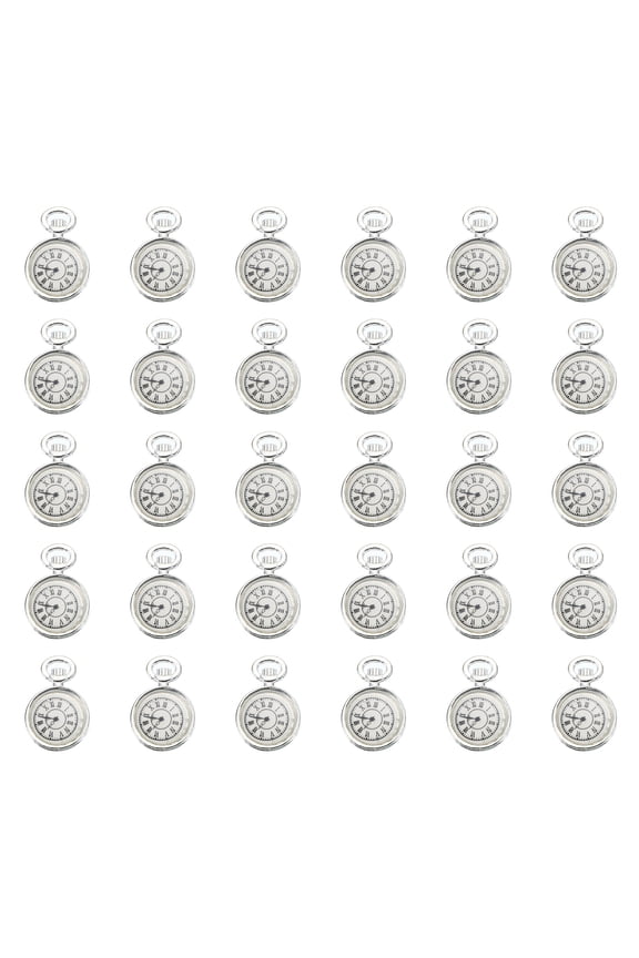 0.67x0.43" Zinc Alloy Watch Clock Charm Pendant Pocket Watch Charm, 30Pcs, Silver Tone
