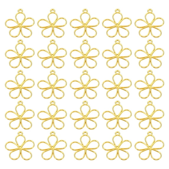 Uxcell 0.67x0.75" Metal Hollow Flower Charm Open Bezel Frame Pendants, 120Pcs, Gold Tone