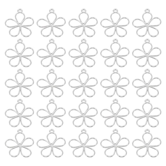 Uxcell 0.67x0.75" Metal Hollow Flower Charm Open Bezel Frame Pendants, 120Pcs, Silver Tone