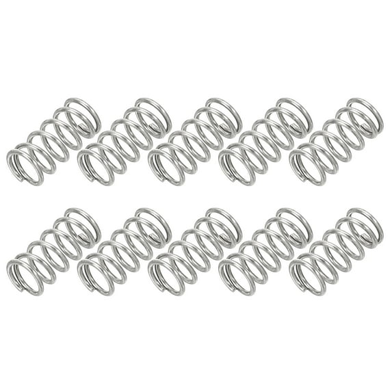 Uxcell 0.6mm Wire Dia x 5mm OD x 10mm L Compression Spring, 304 Stainless Steel Mechanical Extension Small Springs 10 Pcs