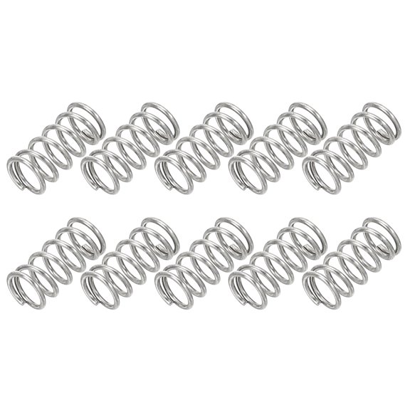 Uxcell 0.6mm Wire Dia x 5mm OD x 10mm L Compression Spring, 304 Stainless Steel Mechanical Extension Small Springs 10 Pcs