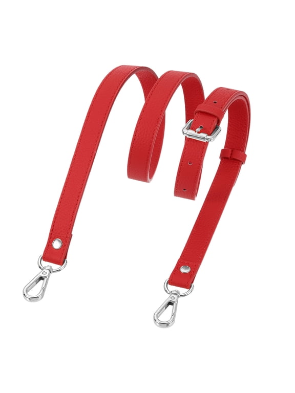 0.7" Genuine Leather Purse Strap for Bag (Bright Red, Silver Buckle)