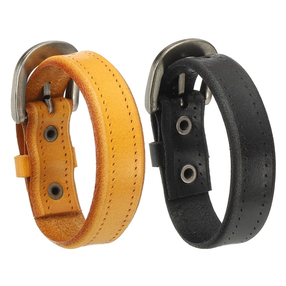 Uxcell 0.7" 1Set Leather Belt Bracelet for Men Women, Black/Khaki