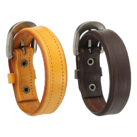 Uxcell 0.7" 1Set Leather Belt Bracelet for Men Women, Khaki/Dark Brown