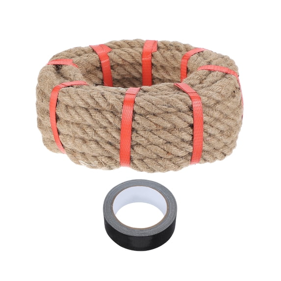 Uxcell Jute Rope Heavy Natural Thick Twisted Rope with Tape for Crafts Railing Docks Tug of War Swing Landscaping 0.7 Inch x 66ft