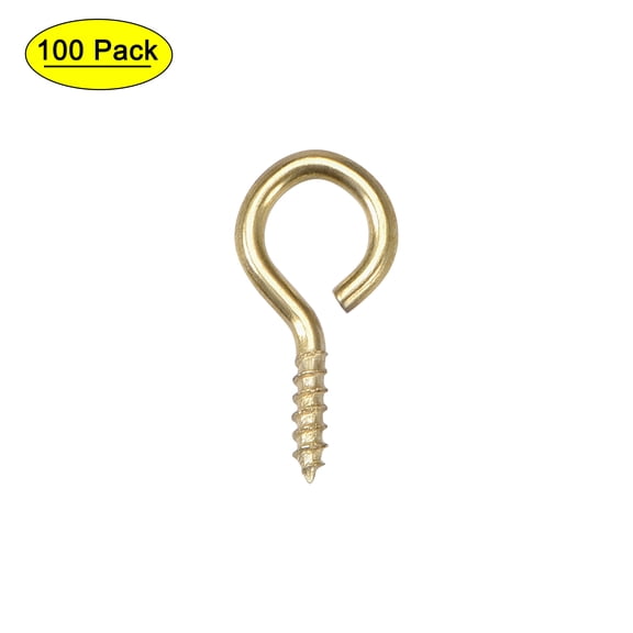 Uxcell 0.7" Small Screw Eye Hooks Self Tapping Screws Carbon Steel Golden 100Pcs