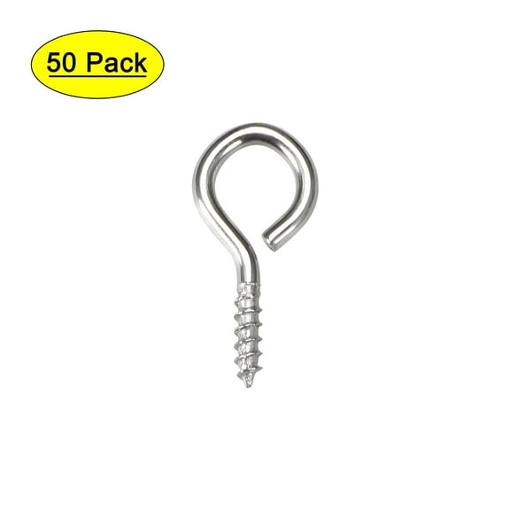 Uxcell 50Pcs Screw Eye Hooks Self Tapping Screws Screw-in Hanger Eye-Shape Hooks Silver 0.7"