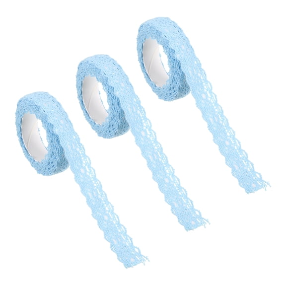 Uxcell 0.7" Wide 2 Yards Self-Adhesive Lace Tape Ribbon Stickers Masking Cotton Decorative for Craft, Blue 3 Pack