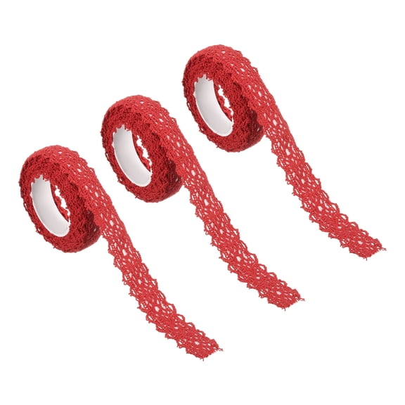 Uxcell 0.7" Wide 2 Yards Self-Adhesive Lace Tape Ribbon Stickers Masking Cotton Decorative for Craft, Red 3 Pack