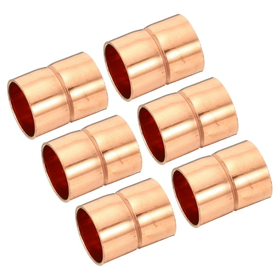 Uxcell 0.71 Inch (18mm) ID Straight Copper Coupling Sweat End Welding Joint Pipe Fitting 6 Pack