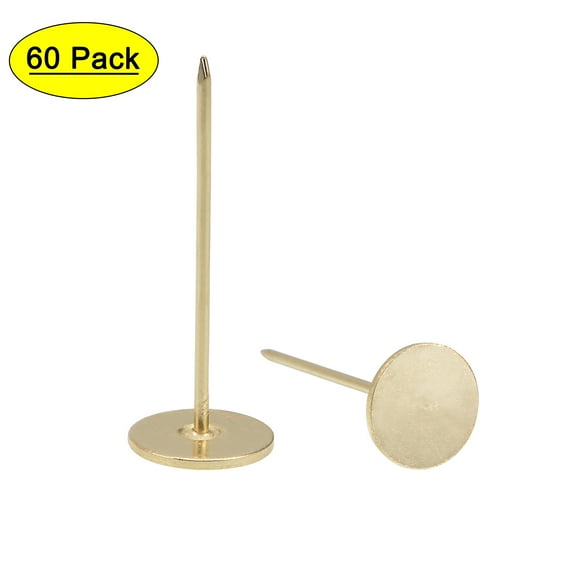 Uxcell 0.71''x1.97'' Upholstery Nails Tacks Flat Head Furniture Nails Pins Iron Gold Tone 60Pcs