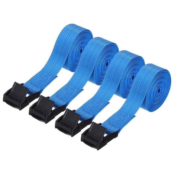Uxcell 0.75" x 6 ft Lashing Strap with Buckles, 4 Pcs Cam Buckle Tie Down Straps Adjustable Heavy Duty Secure Cinch Straps Up to 350 lbs for Cargo Kayak Bicycles, Blue