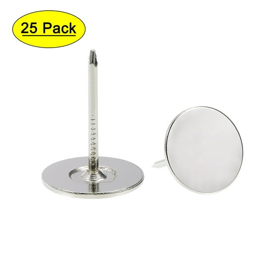 Uxcell 25 Pcs Upholstery Nails Tacks Flat Head Furniture Nails Silver Tone 0.75x0.98"