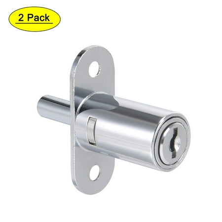 Uxcell 0.75''x1.26'' Drawer Desk Wardrobe Push Plunger Lock Zinc Alloy Chrome Finish Silver Tone 2pcs