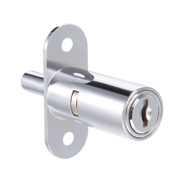 Uxcell 0.75''x1.57'' Drawer Desk Wardrobe Push Plunger Lock Zinc Alloy Chrome Finish Silver Tone 1pcs