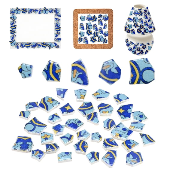 Uxcell 0.8-1.6" Stepping Stone Kit, Ceramics Mosaic Tiles for Footprint Walkway, Garden Decor, Craft, Porcelain Blue D, Porcelain