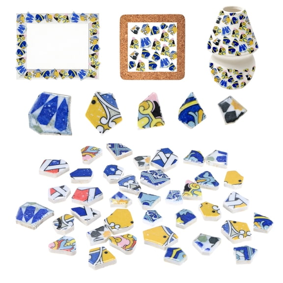 Uxcell 0.8-1.6" Stepping Stone Kit, Ceramics Mosaic Tiles for Footprint Walkway, Garden Decor, Craft, Porcelain Blue H, Porcelain