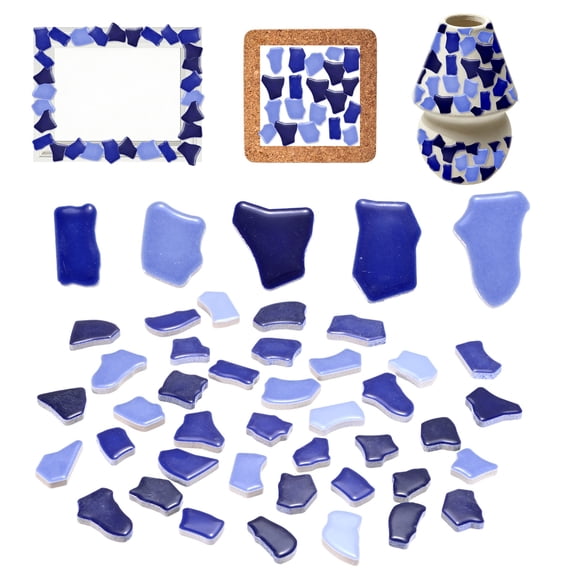 Uxcell 0.8-1.6" Stepping Stone Kit for DIY, Ceramics Mosaic Tiles for Footprint Walkway, Garden Decor, Craft, Deep Blue, Irregular