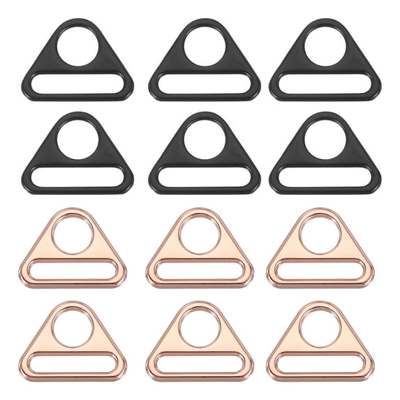 Uxcell Triangle Buckle Adjuster, Triangle D Ring Metal Buckles with Bar Swivel Clip for Bag Straps Webbing Dog Tag Clip Rose Gold/Matte Black 0.8 Inch