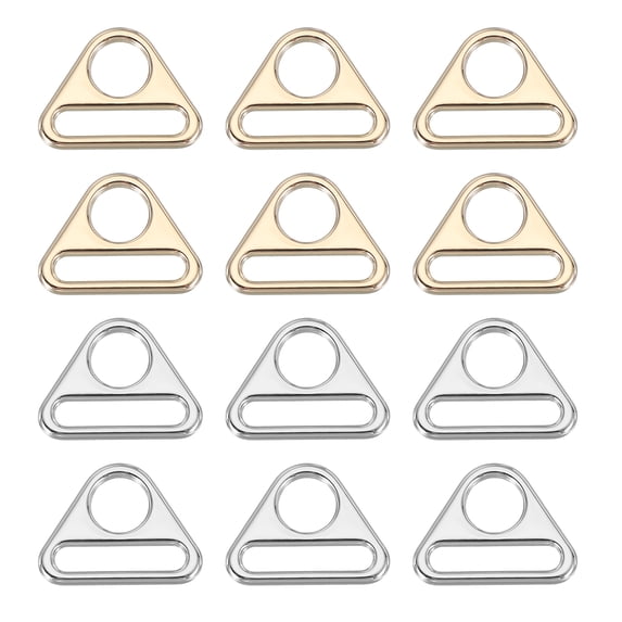 Uxcell Triangle Buckle Adjuster, Triangle D Ring Metal Buckles with Bar Swivel Clip for Bag Straps Webbing Dog Tag Clip Silver/Light Gold 0.8 Inch