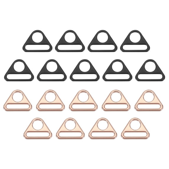 Uxcell Triangle Buckle Adjuster, Triangle D Ring Metal Buckles with Bar Swivel Clip for Bag Strap Webbing Dog Tag Clip Rose Gold/Matte Black 0.8 Inch