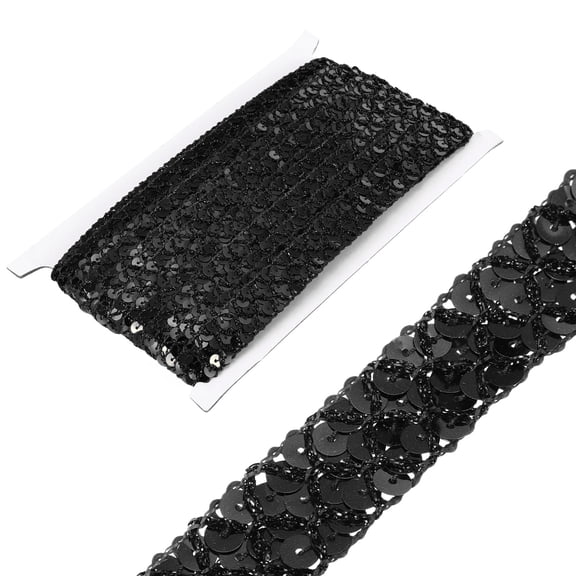 Uxcell 0.8 Inch x 7 Yards Sequins Trim Flat Sequin Paillette Ribbon Strip for Crafts, DIY Sewing Costume Black