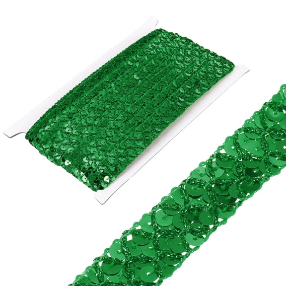 Uxcell 0.8 Inch x 7 Yards Sequins Trim Flat Sequin Paillette Ribbon Strip for Crafts, DIY Sewing Costume Green
