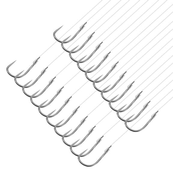 Uxcell 0.8# Small Fishing Hooks with 45cm Line, 0.43x0.24 Inch Double Hook Rigs with Barbs, Silver Tone 20Pcs
