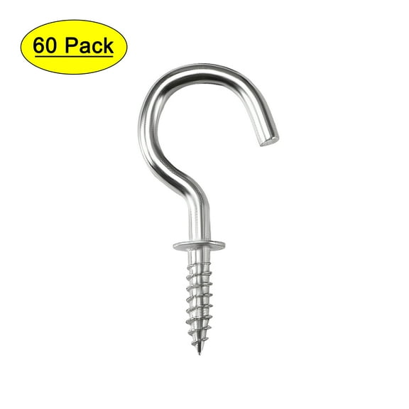 Uxcell 0.8" Small Screw Eye Hooks Self Tapping Screws Carbon Steel Silver 60Pcs