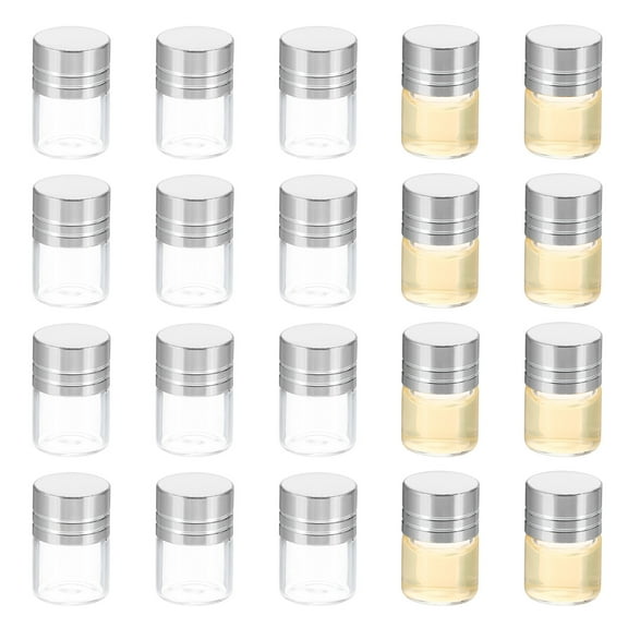 Uxcell 0.8 x 0.6'' Mini Transparent Borosilicate Glass Bottles Vials Aluminum Screw Cap 1 mL 20 Pcs Silver Golden