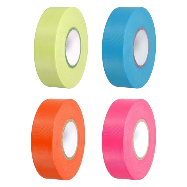 Uxcell 0.8"x197' PVC Flagging Tape Non-Adhesive Neon Marking Tape, Blue, Orange Color, Pink, Yellow 4 Pack