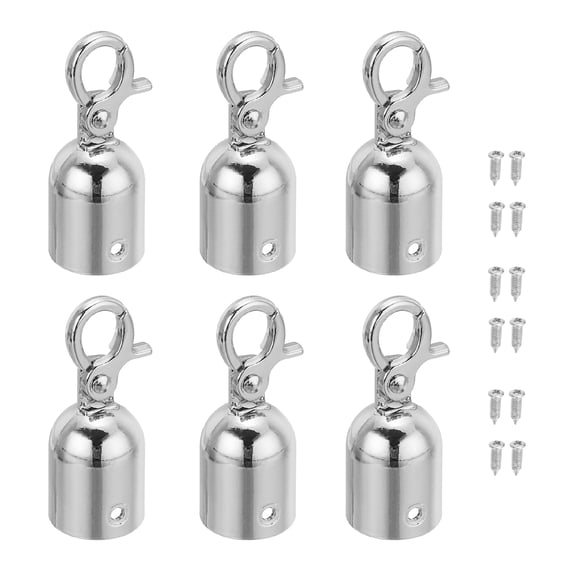 Uxcell 0.8"x2" Stanchion Rope End Stopper, 6 Pack Cord End Caps Barrier Rope End Cap Snap Hooks, Silver