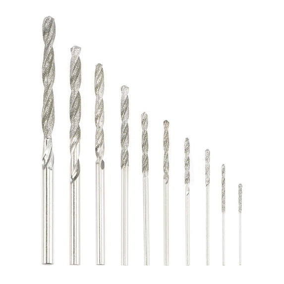 Uxcell 0.8mm - 4.0mm Diamond Twist Drill Bit Set High Speed Steel for Glass Seashells Stone Set of 10Pack