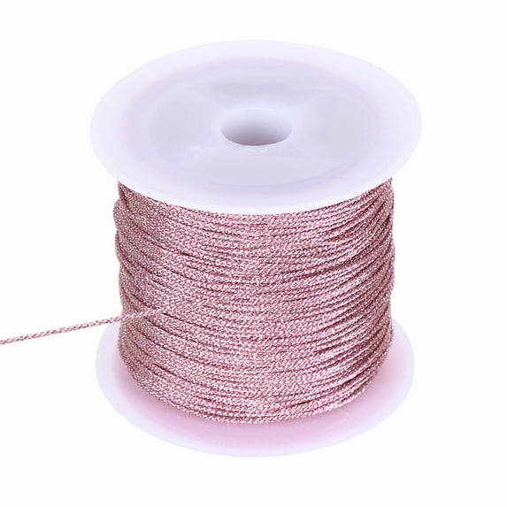 Uxcell 0.8mm Metallic Cords Thread,12 Ply Metallic Ornament Twine Non Stretch Tinsel String Rope for Jewelry Making Gift Wrapping, Pink, 27.34Yards