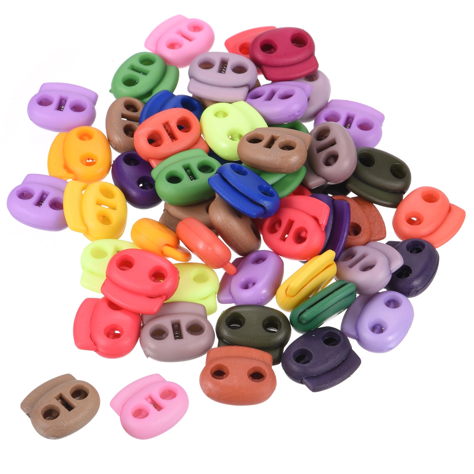 Double 50x Hole Plastic Cord Locks End Spring Stop Toggle Stoppers