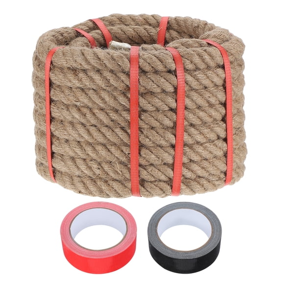 Uxcell 0.9 Inch x 44ft Heavy Natural Jute Rope Thick Twine Rope with 2 Roll Tapes for Crafts Railing Docks Tug of War Swing Nautical Landscaping
