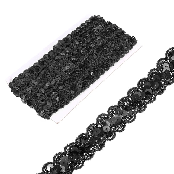 Uxcell 0.9 Inch x 7 Yards Sequin Trim Black Wave Flat Sequin Braid Trim for Crafts