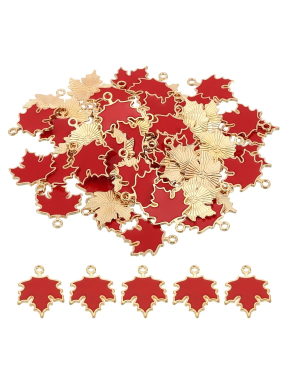 0.9 x 0.7 x 0.05 inch Maple Leaf Pendants 60 Pack Enamel Tree Leaf Beads Metal Leaves Charm Red